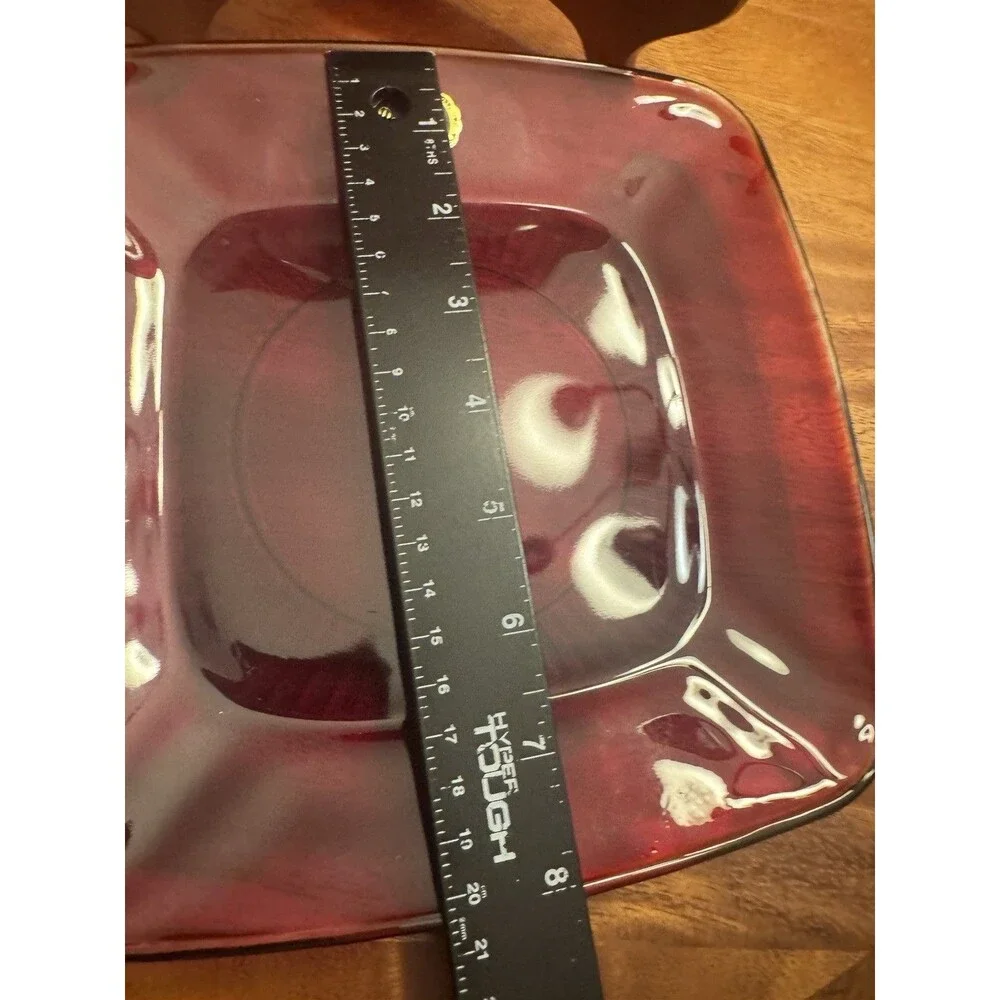 SET OF 2 ANCHOR HOCKING GLASS CHARM RUBY RED SQUARE LUNCHEON PLATES